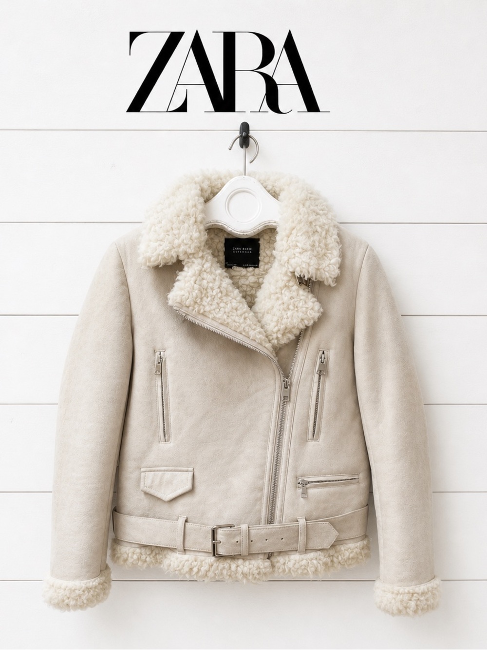 ZARA BASIC - Faux Shearling Biker Jacket M